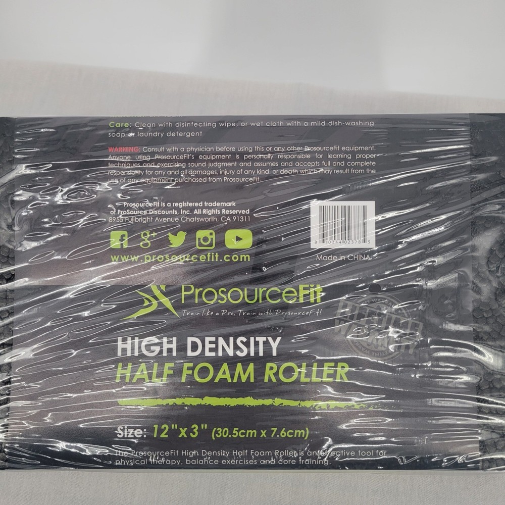 ProsourceFit High Density Half Foam Roller Black 12x3 Inch EPP Therapy Balance