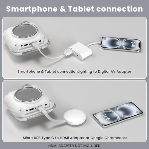 Mini Projector with Two -Way Bluetooth, Portable for Home White