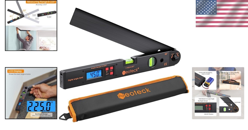 Aluminum Digital Angle Finder Protractor 225° with Backlit LCD - Easy & Accurate