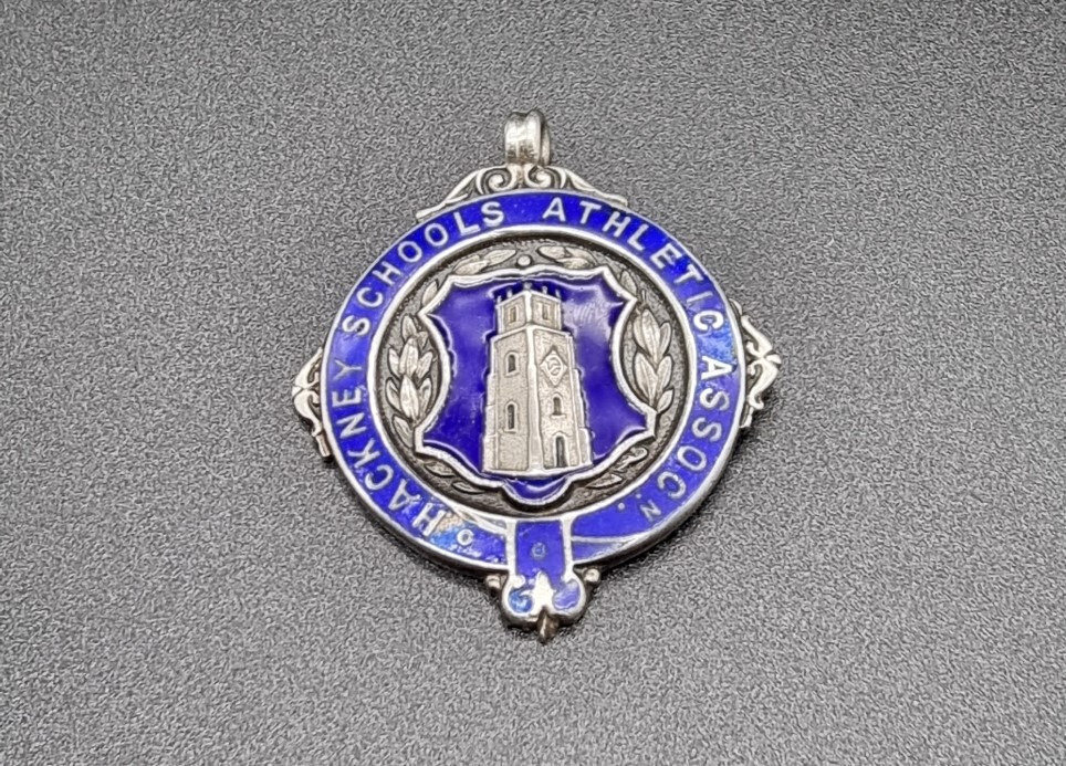 ANTIQUE STERLING SILVER AND ENAMEL FOB FOR POCKET WATCH CHAIN BIRMINGHAM 1924