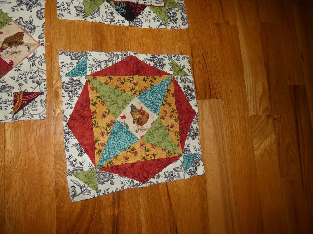 Rooster & Hen Quilt Blocks Handmade Pieced Sampler Each Different