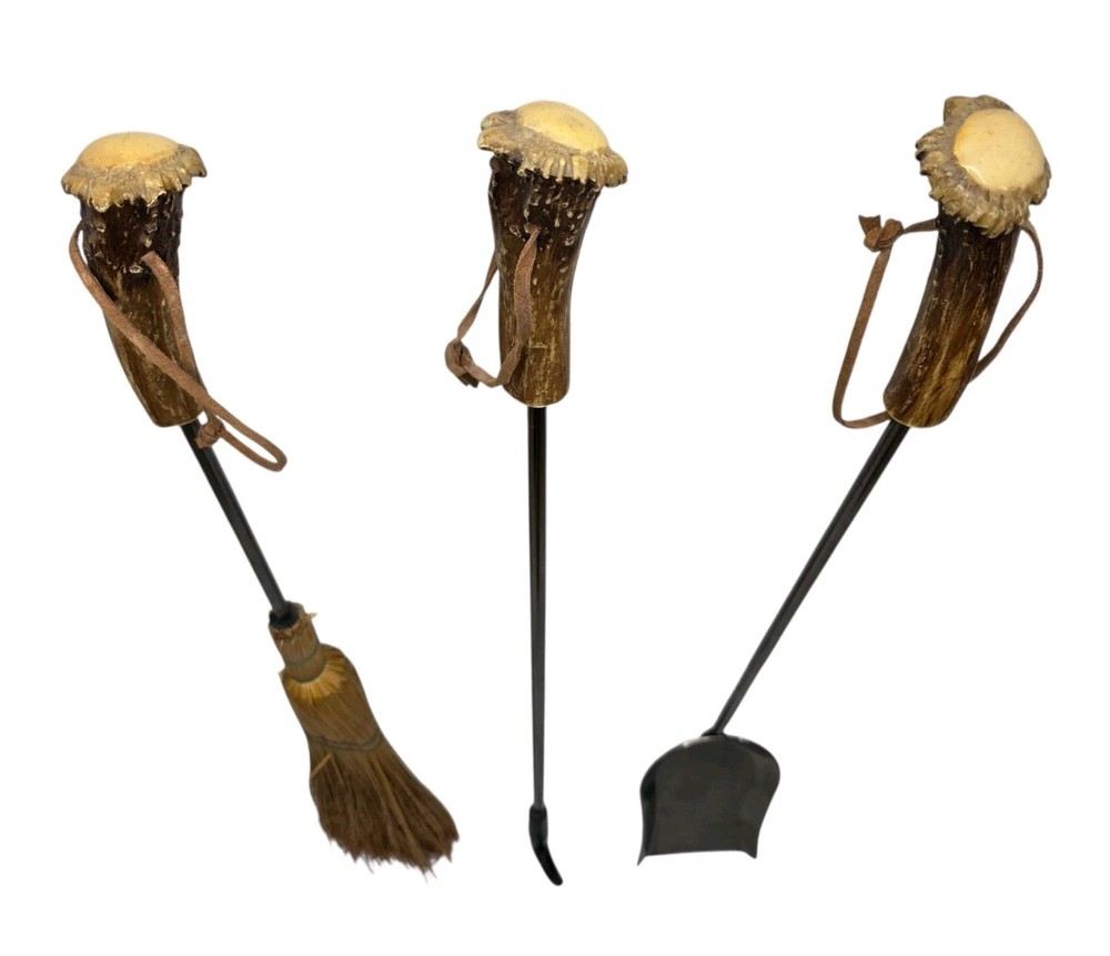 Antler Fireplace Tool Set Includes Three Fireplace Tools *READ*