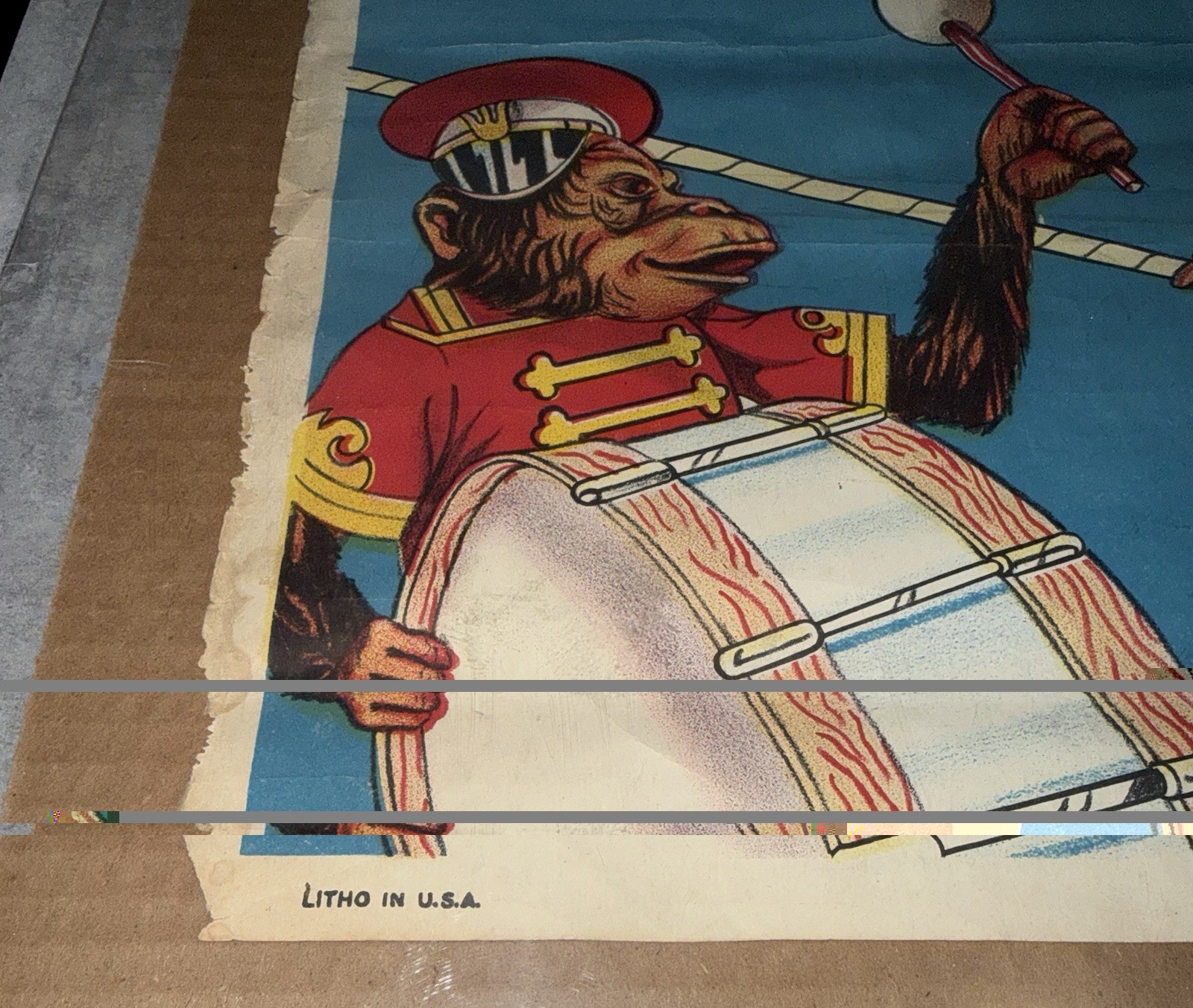 GLOBE Vintage Antique 1950S Litho Usa Circus Poster Evil Looking Monkeys Great