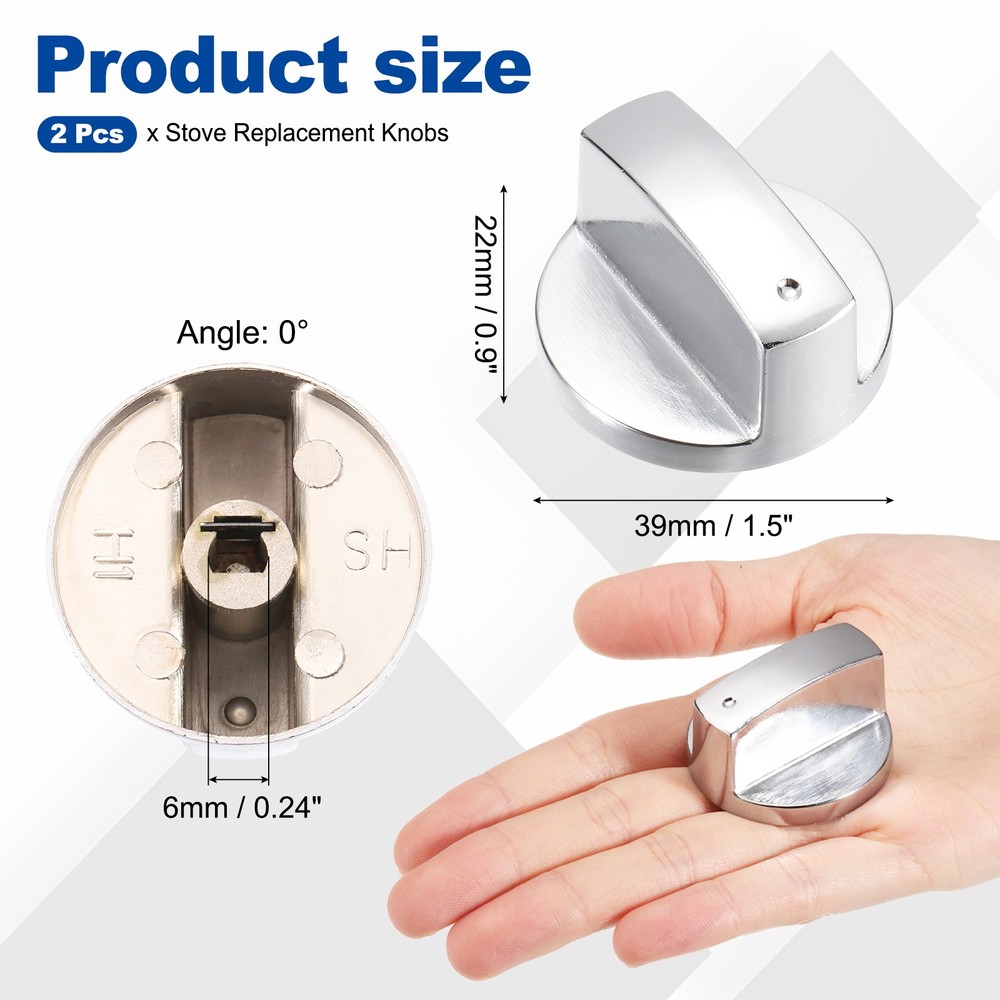 2Pcs Stove Replacement Knobs, 6mm Cooker Replacement Knobs, Silver Tone