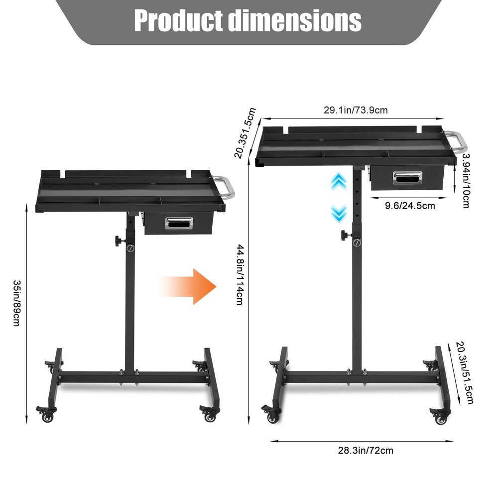 🔥Rolling Tool Tray with Wheels Adjustable Height Mobile Work Table 300Lb Capaci