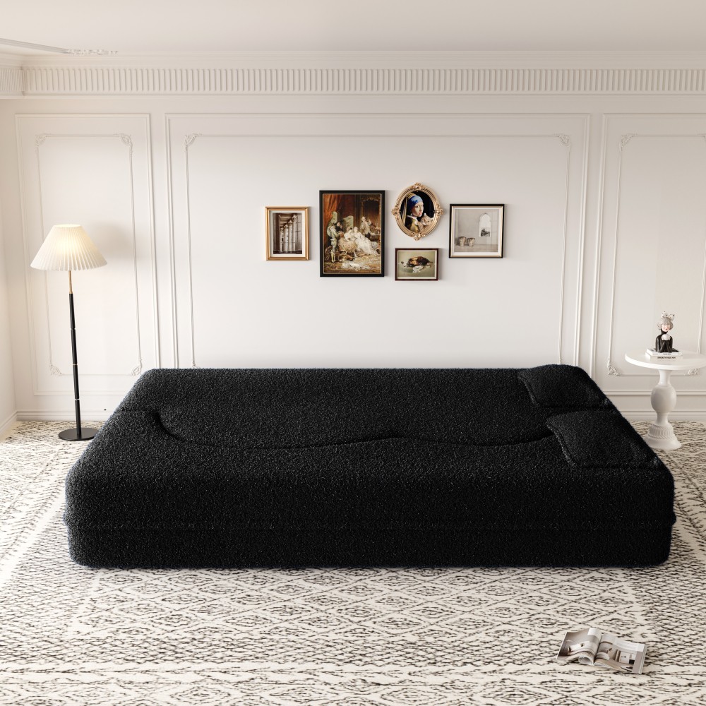 Full Size Convertible Sofa Bed Sleeper w/ 2 Pillows Black - No Assembly