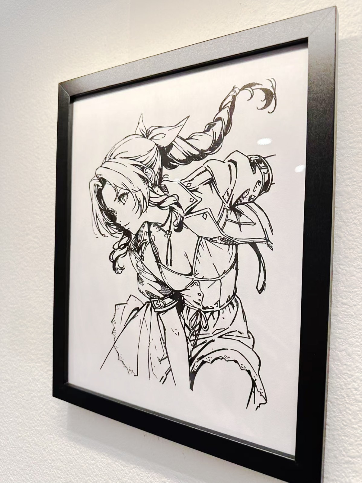 Hand Drawn (Not a Print) Final Fantasy Aerith Framed Pen and Ink Art Drawing
