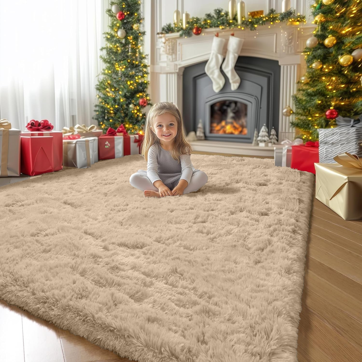 Indoor Shaggy Fluffy Area Rugs Ultra Soft Large Fluffy Floor Rug Mat for Bedroom