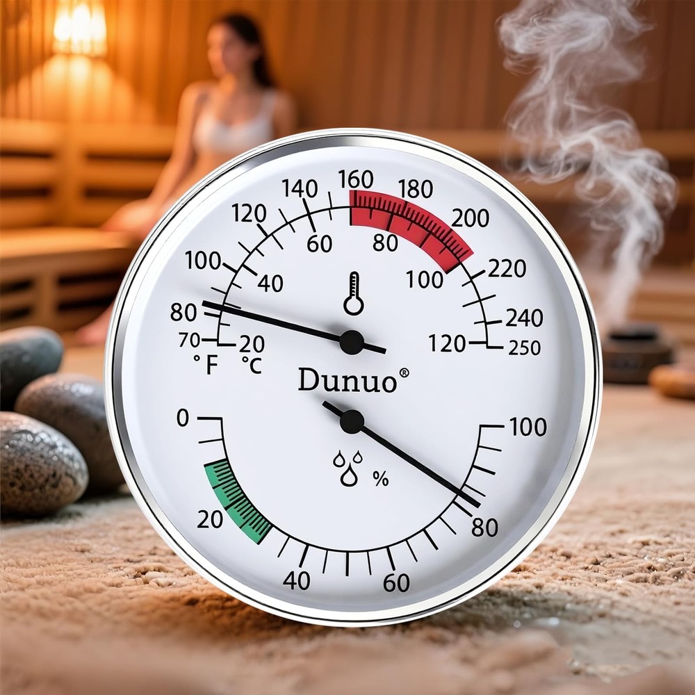 Dunuo 4-Inch Sauna Thermometer and Hygrometer Combo – Precise White
