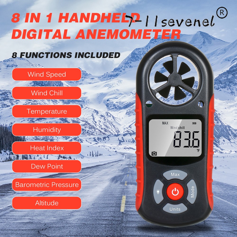 8-in-1 Handheld Digital Anemometer Wind Speed Meter Measuring Tool