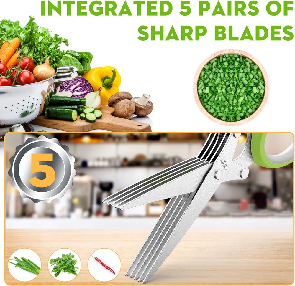 Herb Scissors 5 Blade Stainless Steel Kitchen Shears Multi Blade Cutter Tool Set