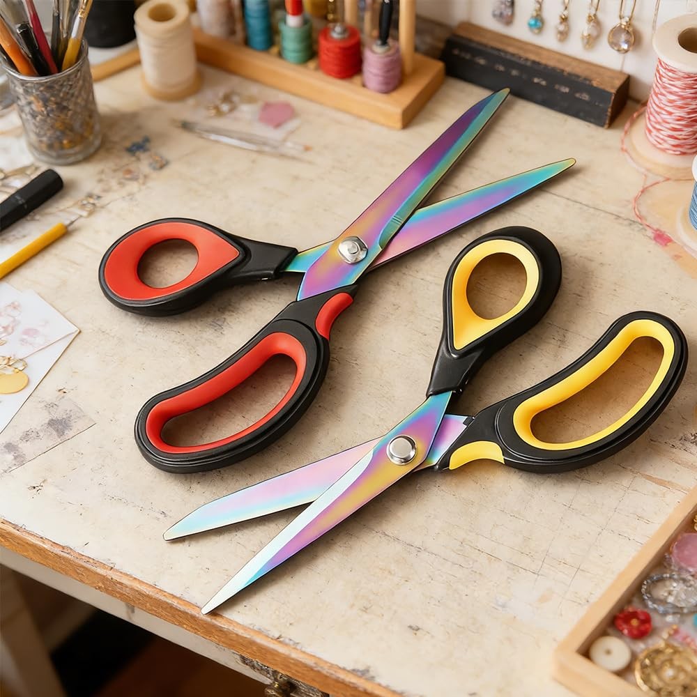 Scissors Multi-Purpose, 9.5" Sharp Sewing Scissors, Professional Heavy Red