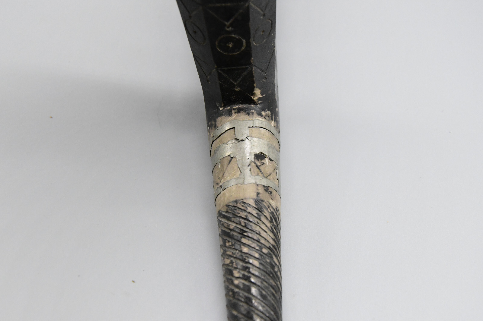 25" Blackfoot Steatite Pipe with Wood Stem Pipe has Repair Done