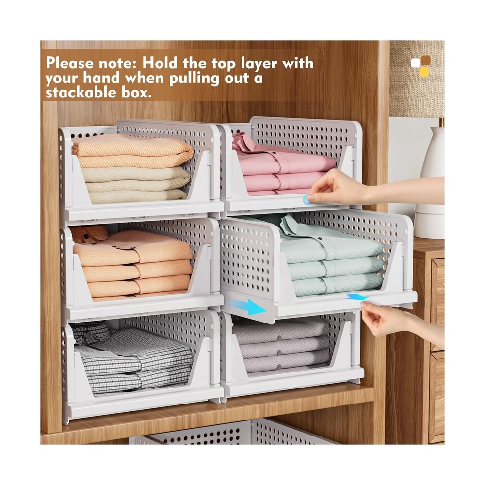 SNSLXH 5 Pack Stackable Closet Storage Basket, Multifunctional & Foldable Clo...