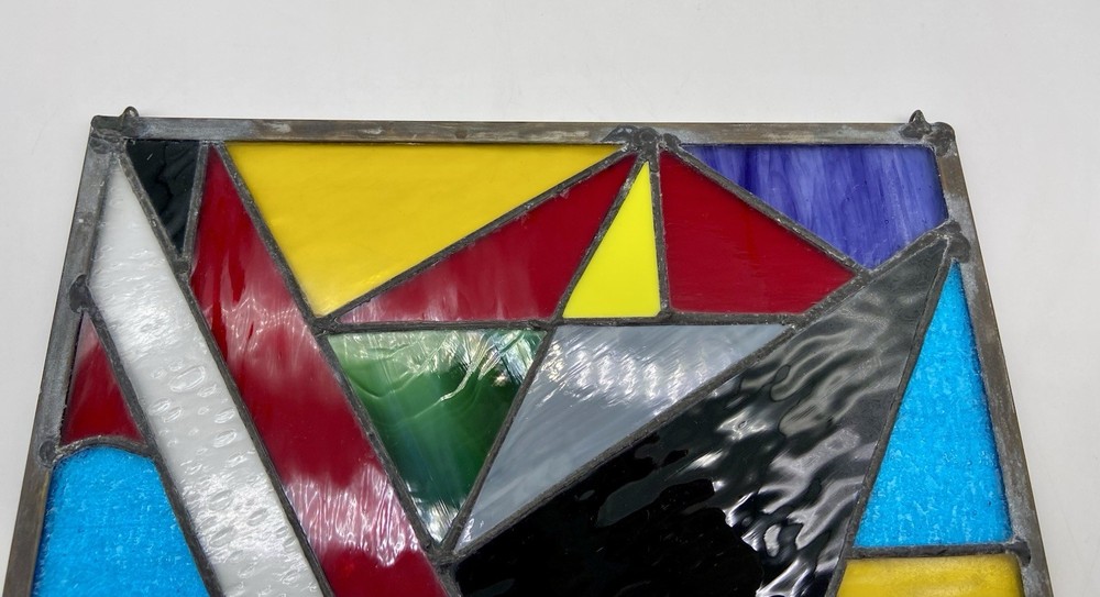 STUNNING STAINED GLASS PANEL Abstract Modern Geometric Frank Lloyd Wright Style