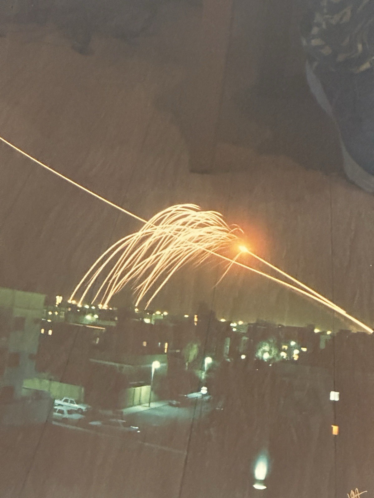 Signed War Photo Scud & Patriot Missiles Over Riyadh Desert Storm War Feb "91