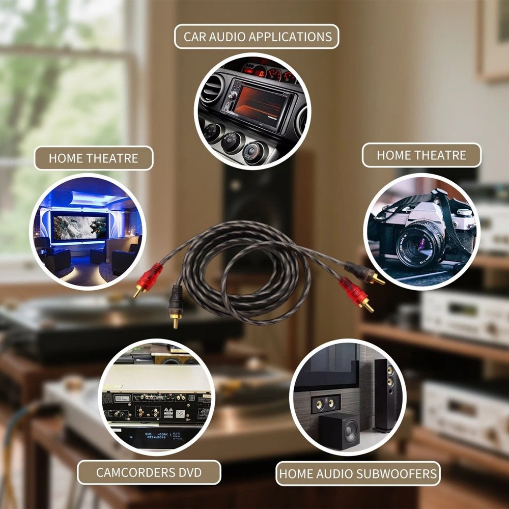 Durable 2PCS RCA Cables 2 Channel Twisted 4Ft Audio Interconnect Amp Cable