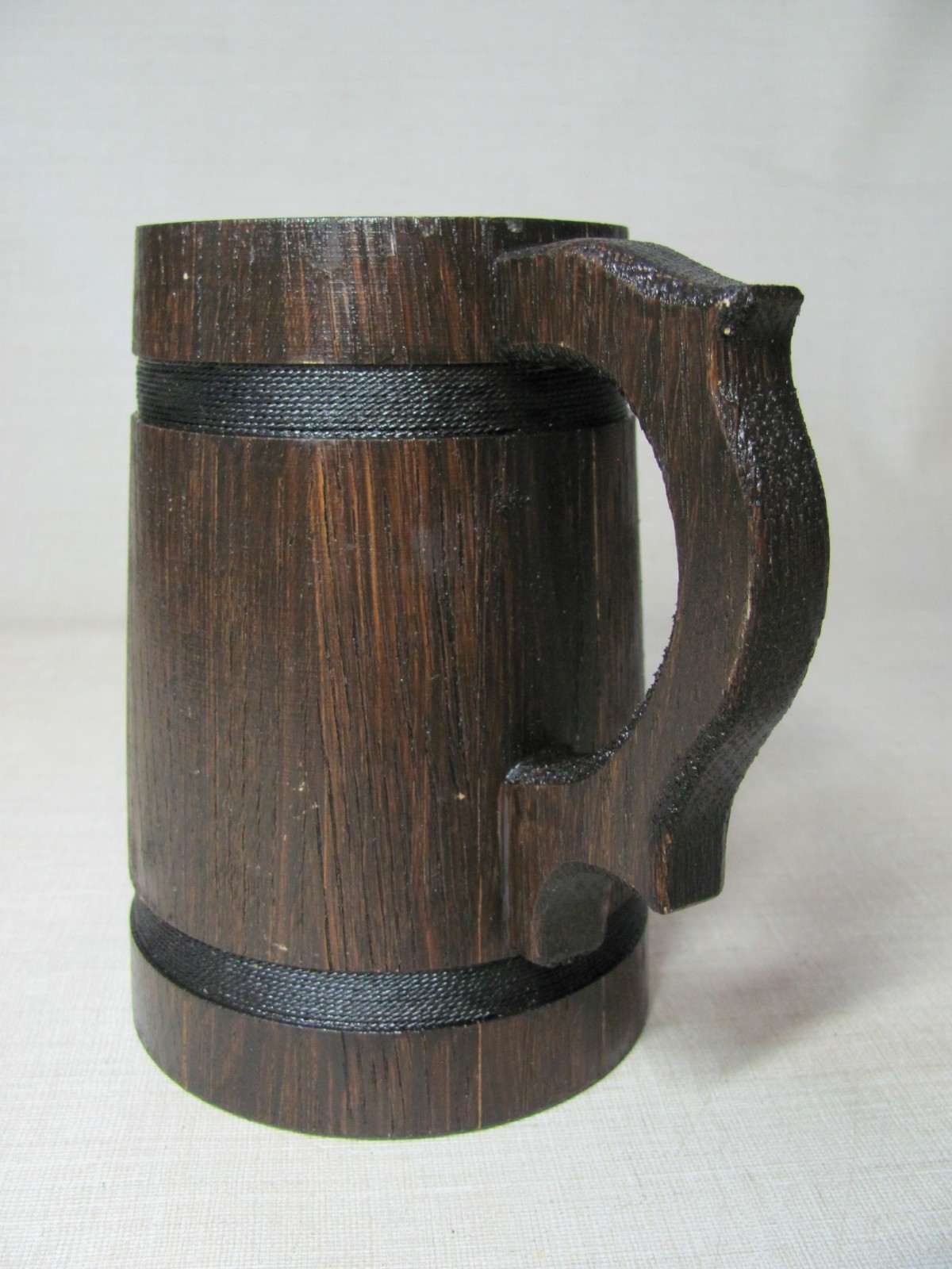 RUSTIC HANDMADE WOODEN VIKING BEER MUG TANKARD CUP WITH ROPE TRIM MEDIEVAL STYLE
