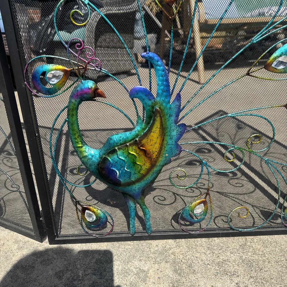 Folding Peacock Fireplace Screen Vintage Decorative Element