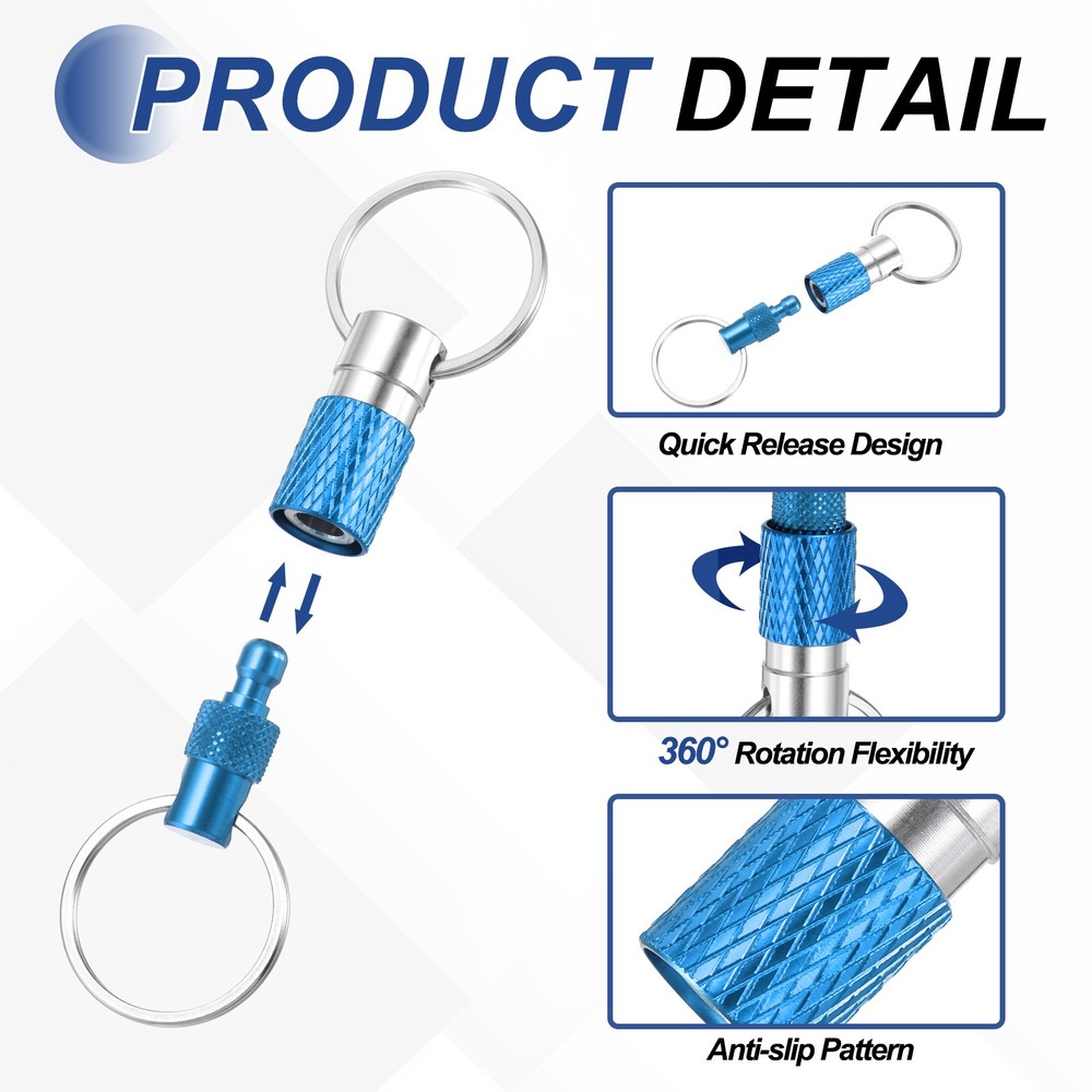 4 Pack Quick Release Keychain Pull Apart Detachable Swivel Keychain, Light Blue