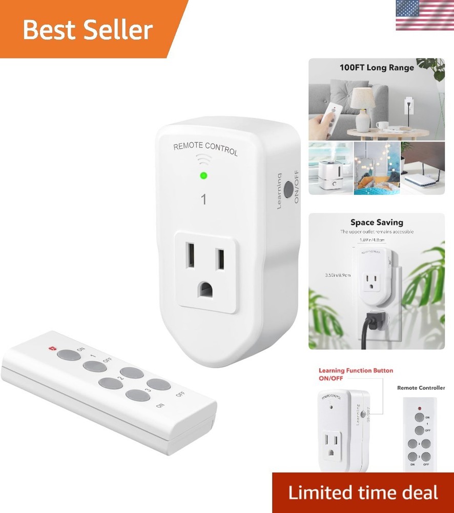 100ft Long Range Wireless Remote Outlet - 10A Electrical Switch for Convenience