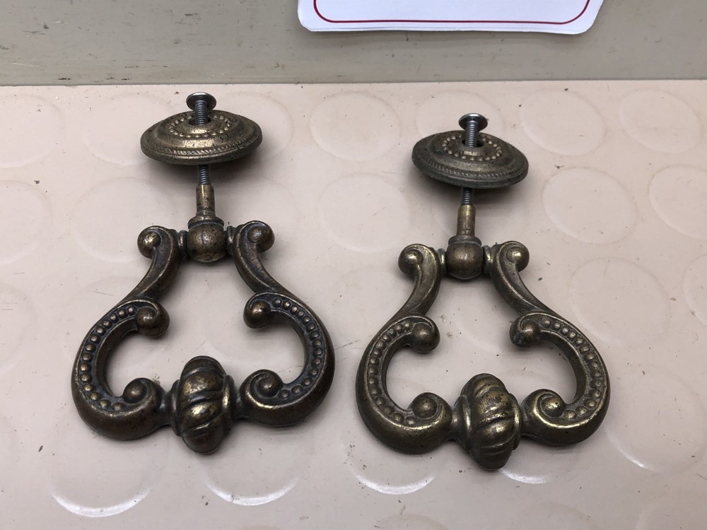 2 Antique-Bronze Large Heavy Drop Furniture Hardware Pulls Knobs w/Backplate