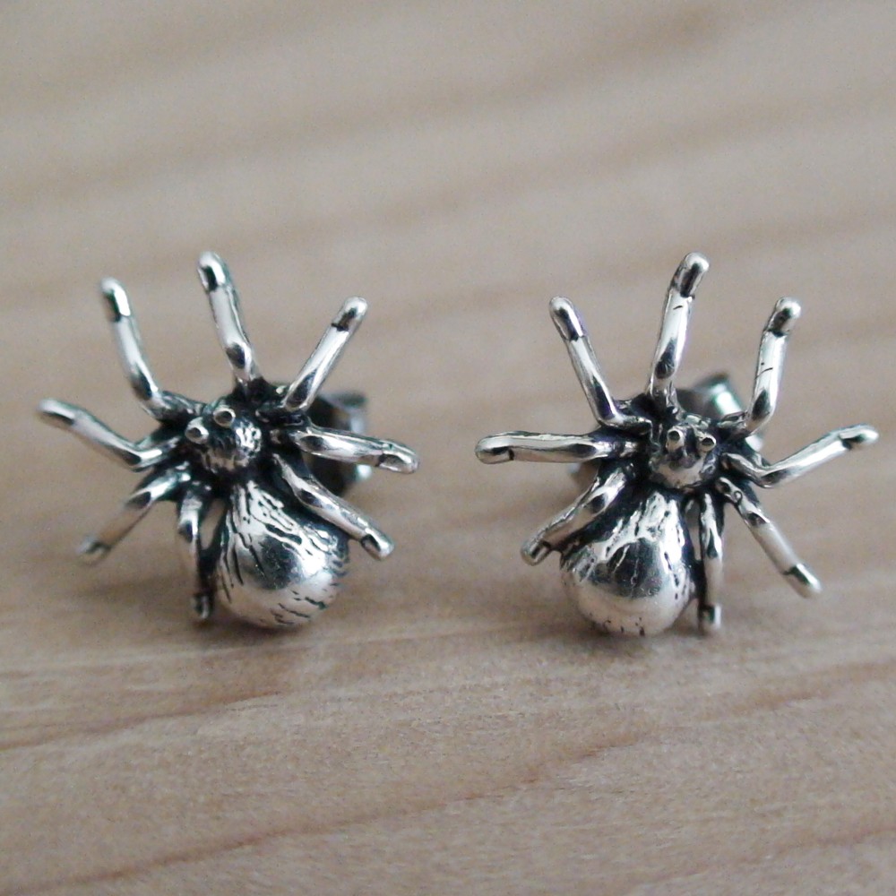 Spider Post Earrings - 925 Sterling Silver - Studs Halloween
