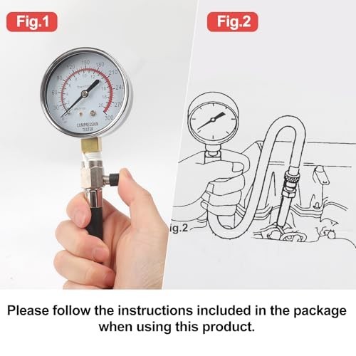 Engine Compression Test Kit - Petrol Compression Tester with 2-3/4" Gauge, 10 Pi