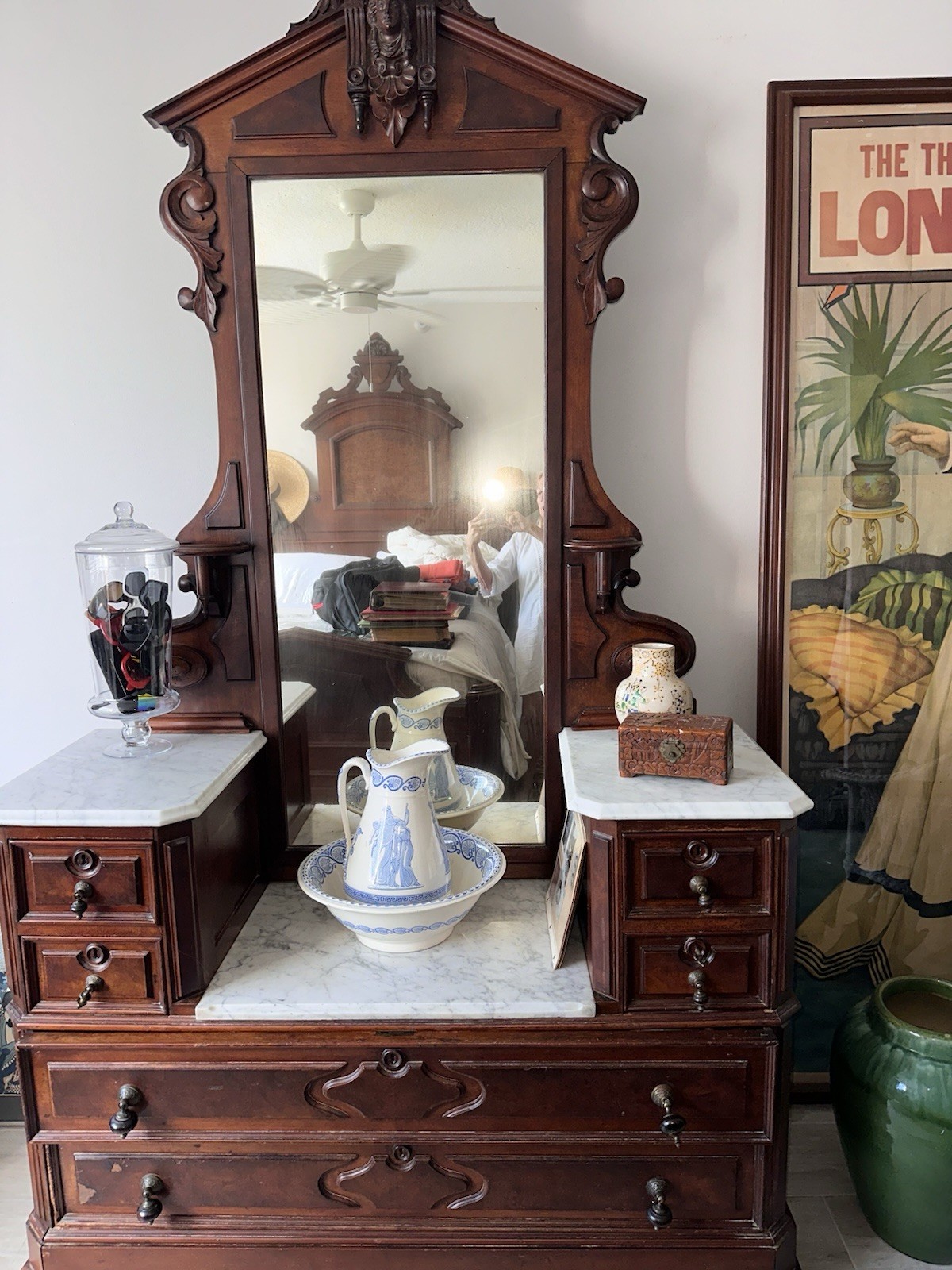 Victorian Drop Well Dresser with Jenny Lind Design and Mirror Circa 1900