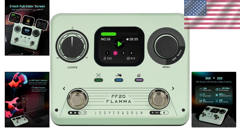 Multi-Function Looper Pedal with Drum Machine 300Min 220Grooves USB