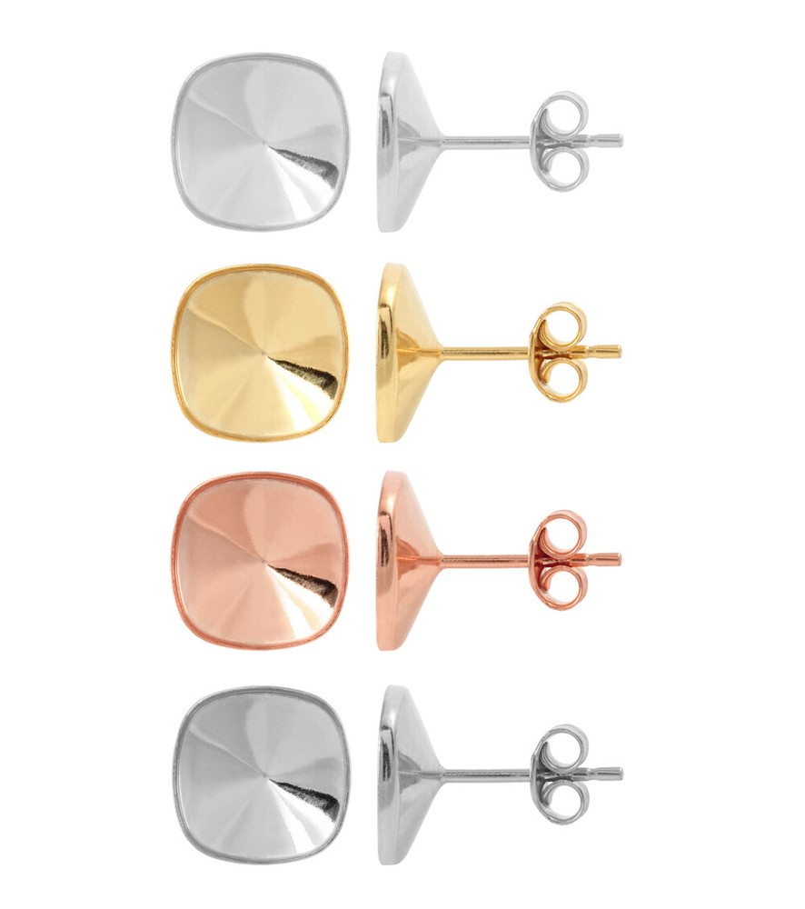 Sterling Silver Earrings Stud Posts for Gluing Square Cushion Shape Crystals