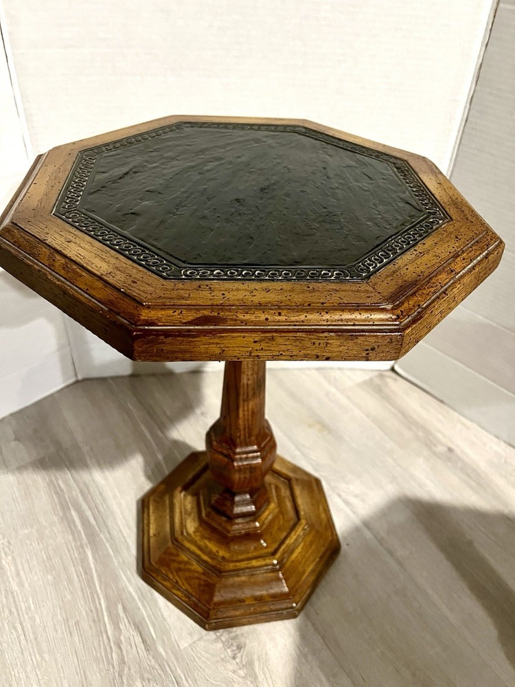 Two Vintage Octagon End Tables With Leather Top