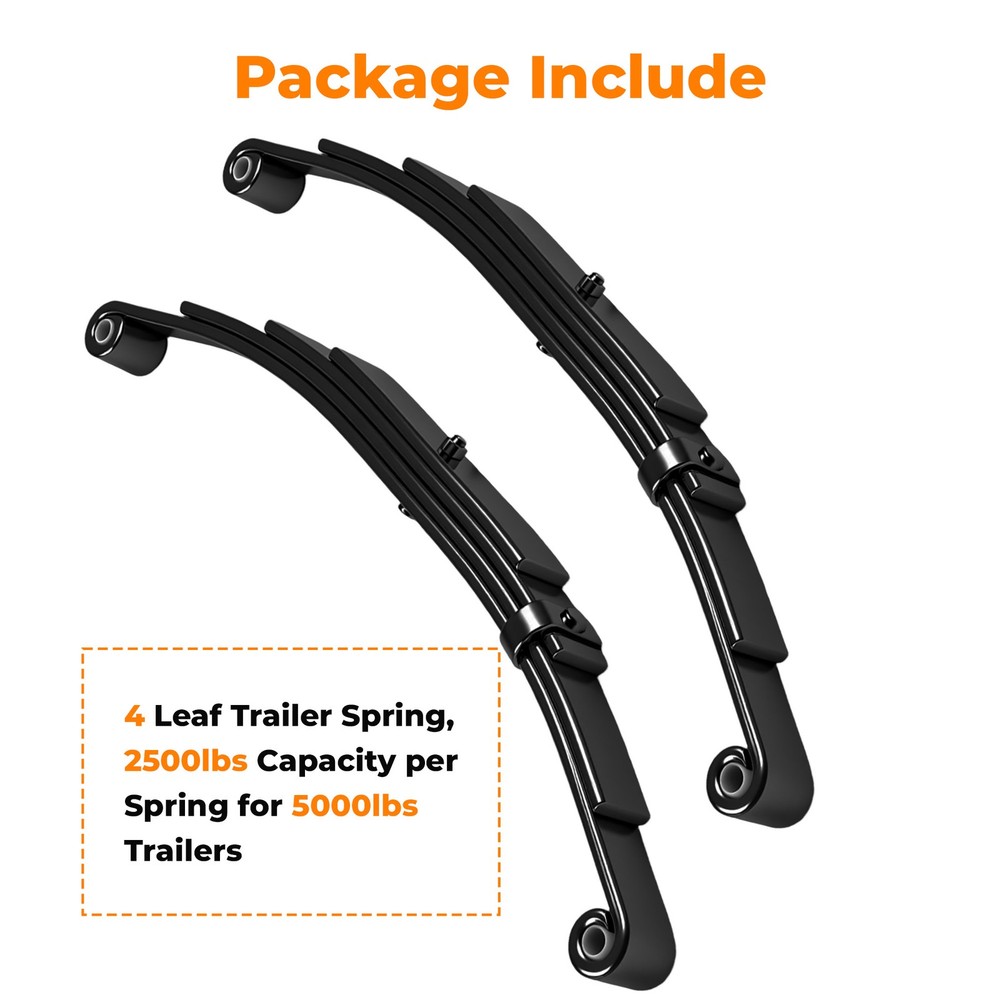 Trailer Leaf Spring 4 Leaf Double Eye 2500lbs Cap for 5000lbs Axle -Set 2
