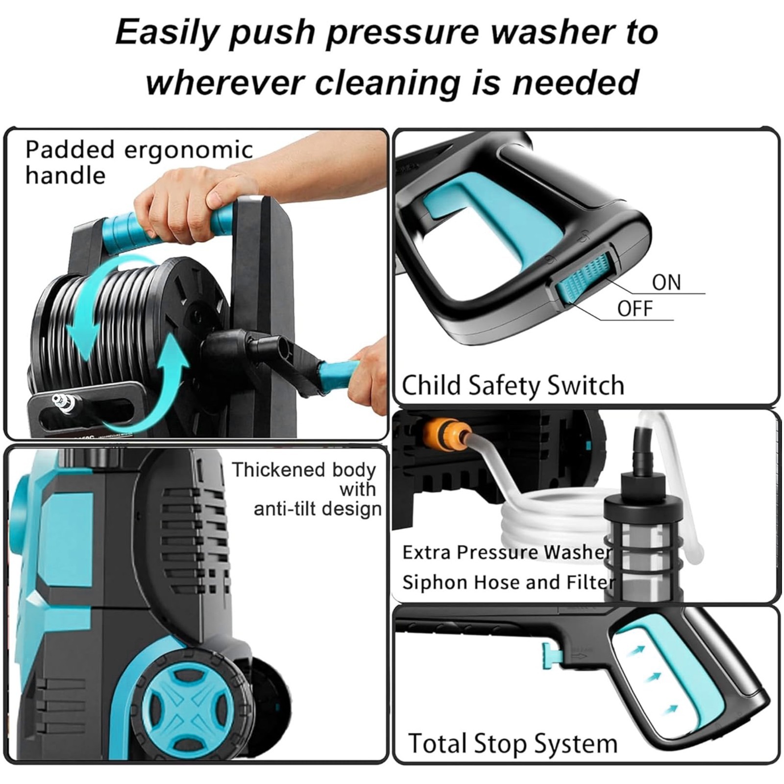 FOTING 5000-PSI, 2.3-3.6 GPM Adjustable Electric Pressure Washer with 4 Nozzles