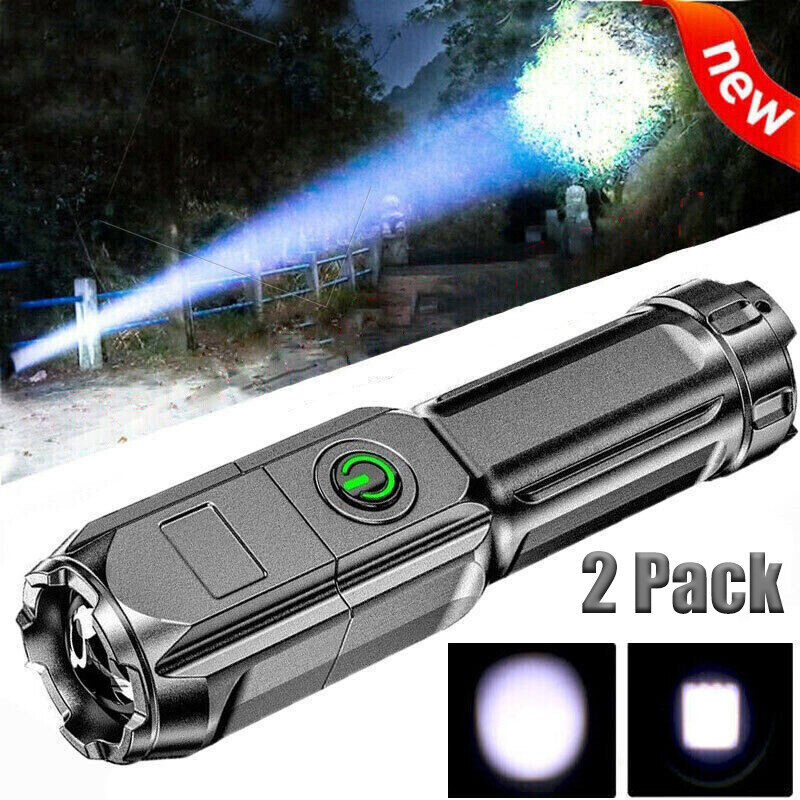 2 Pack LED Super Bright Flashlight Rechargeable Torch Tactical Lamp.