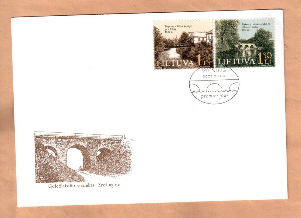 FDC Lithuania 2001 TECHNICAL MONUMENTS. BRIDGES