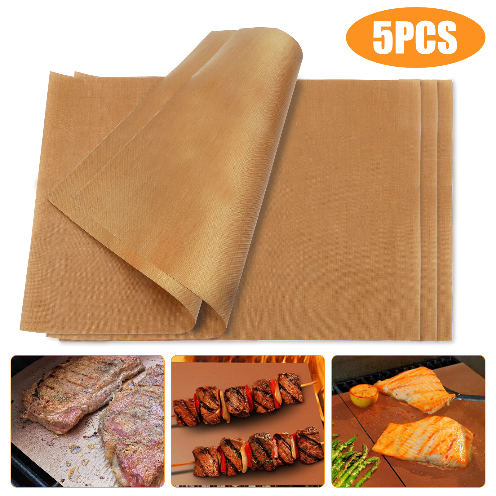 5Pcs BBQ Copper Grill Mats Outdoor Barbecue Cooking Baking Non Stick Reusable