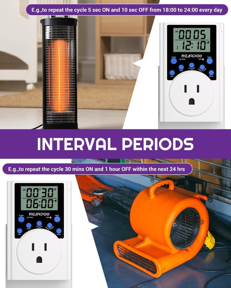 Smart 5-Inch LCD Timer Outlet, Fireproof Programmable Plug for Appliances, 15A