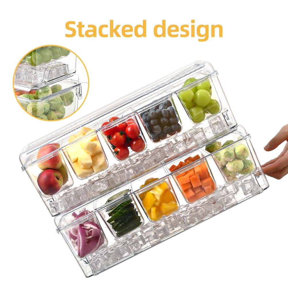 Recipientes apilables para condimentos refrigerados con tapas extraíbles