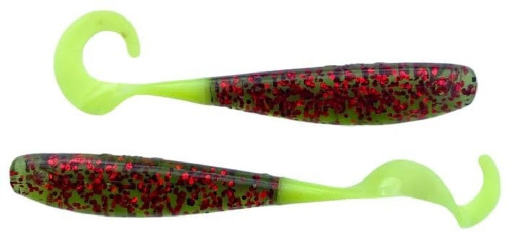 Curly Tail Jerkshad 4 Inch Soft Baits Garlic Watermelon Red Chartreuse