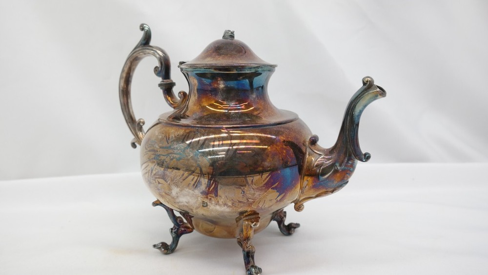 Antique Silver on Copper Footed Teapot S1
