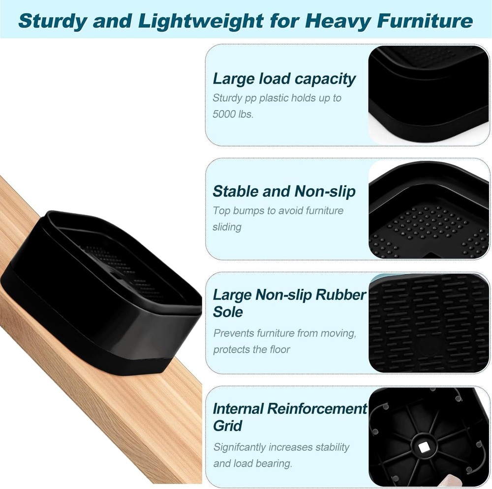 8 Pack Furniture Risers, Adjustable Bed Risers Heavy Duty Stackable Bed Raisers