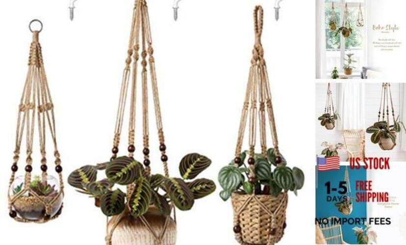 3 Pack Macrame Plant Hangers Indoor Different Size Hanging Medium Brown