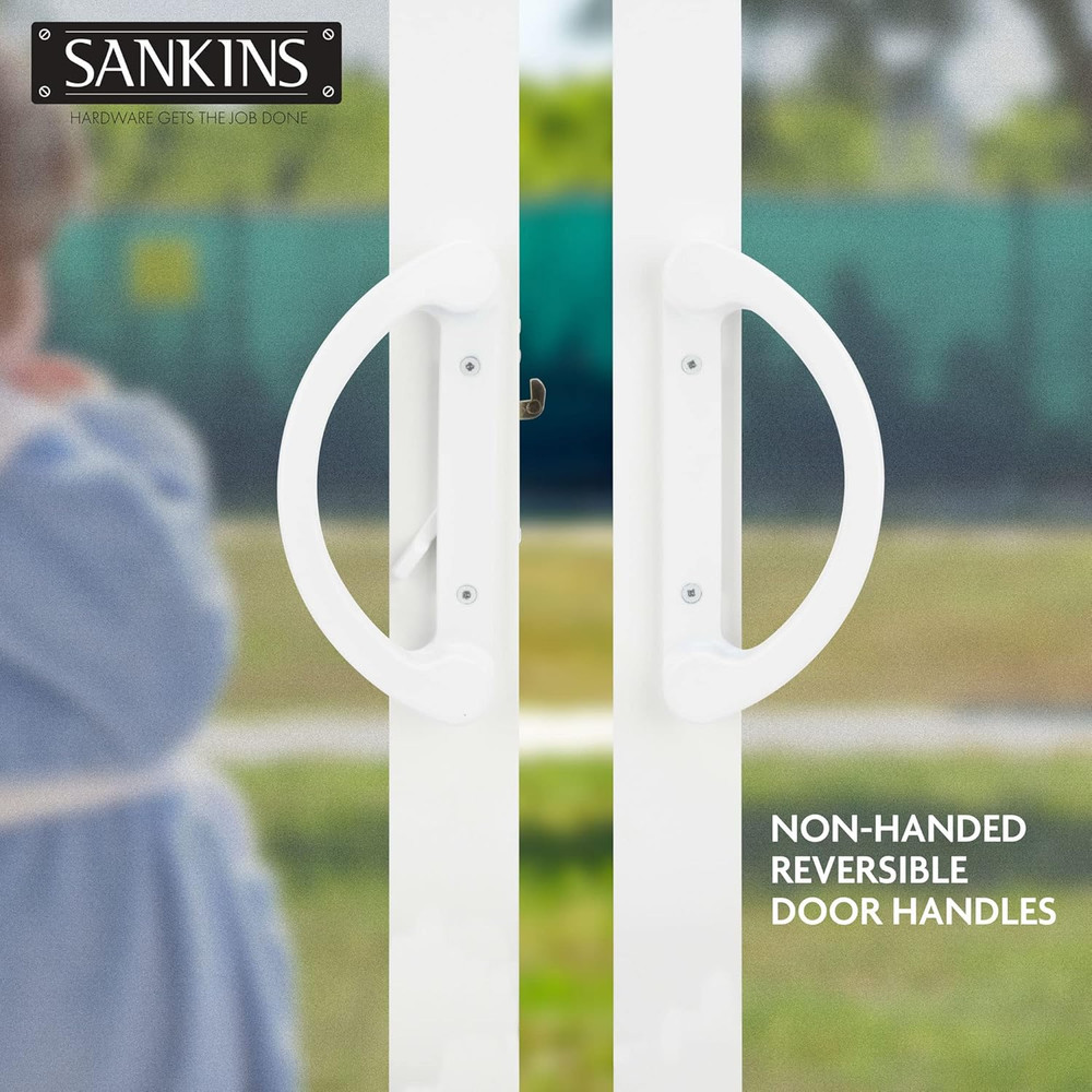Sliding Patio Door Handle Pull Set, White Diecast Non-Keyed Gate Handle Set for