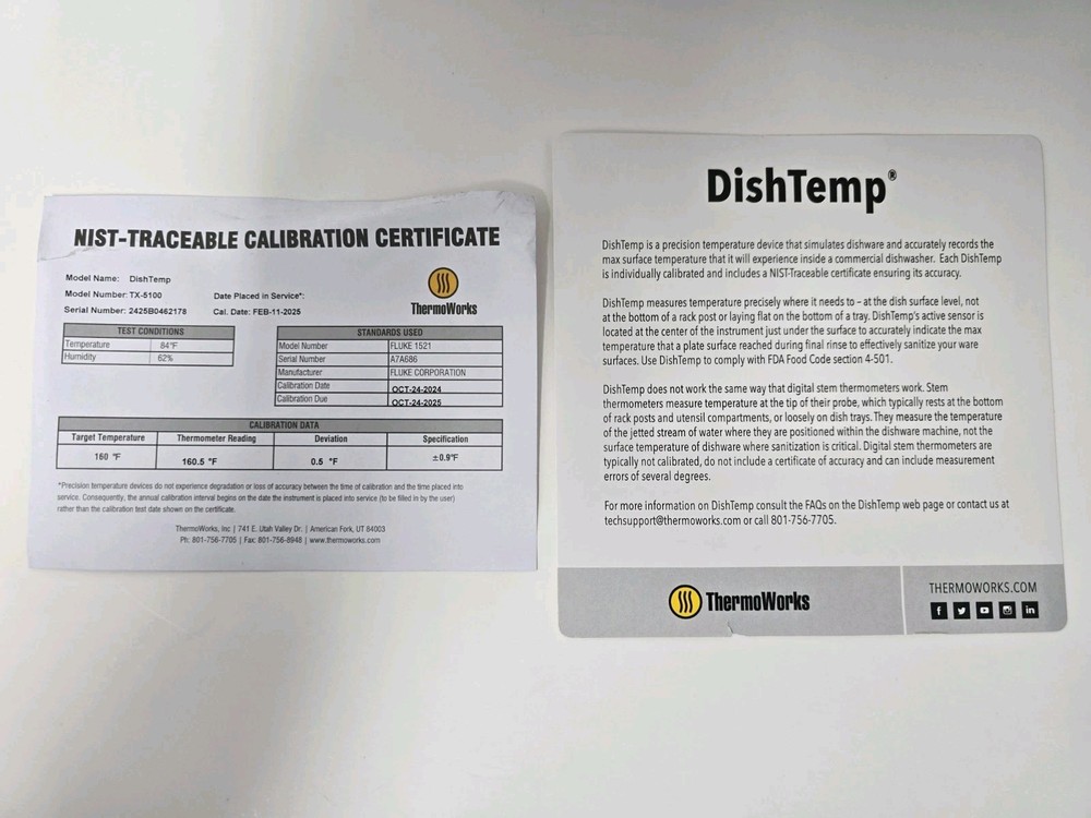 ThermoWorks DishTemp TX-5100 Plate Simulating Dishwasher Thermometer - Open Box