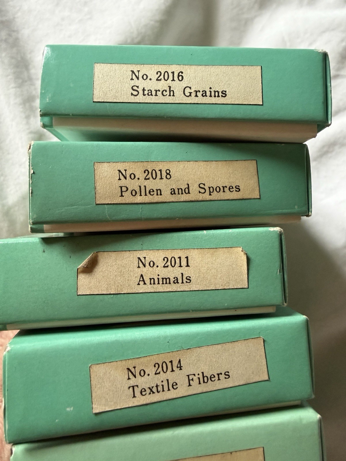 8 Vintage Microscope Slide Boxes. Prepared slides
