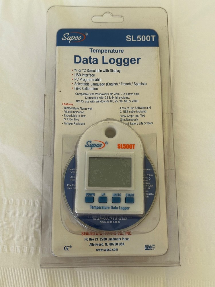 Supco SL500T Temperature Data USB Logger With LCD Display w/Alarm Cable
