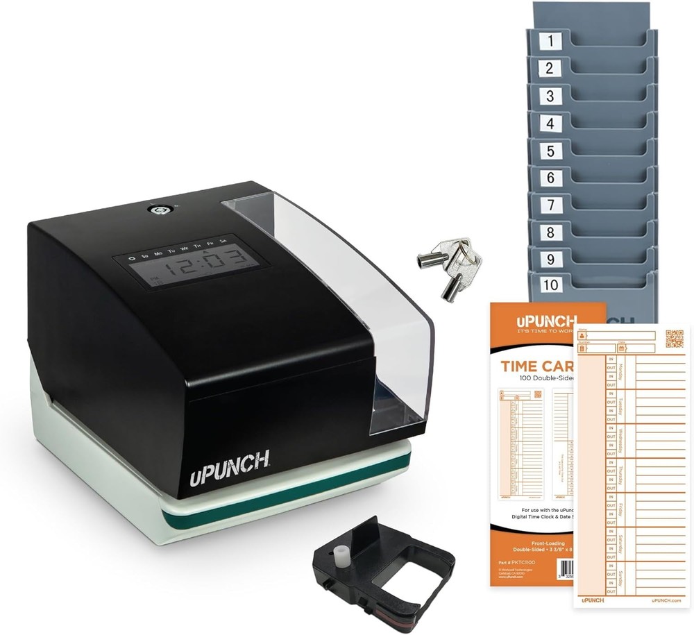 Processing Point, Inc PK1100 Digital Time Clock And Date Stamp Bundle, Black
