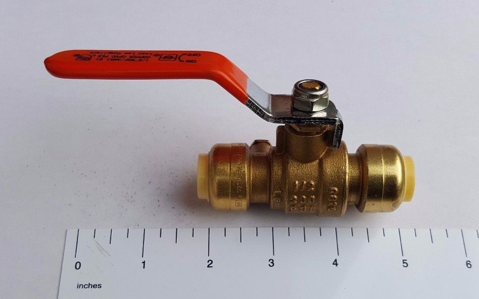 1 PIECE 1/2" PUSH FIT BALL VALVE WITH DRAIN FULL PORT NEW!