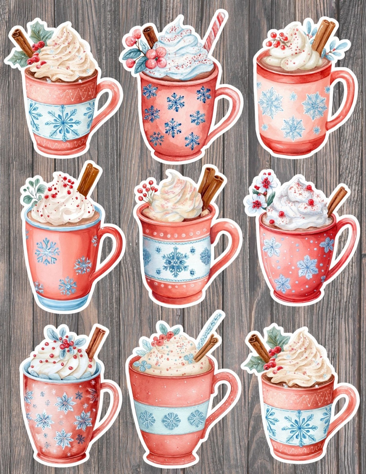 Winter Hot Chocolate Die Cut Vinyl Stickers Scrapbooking Laptop Waterbottle